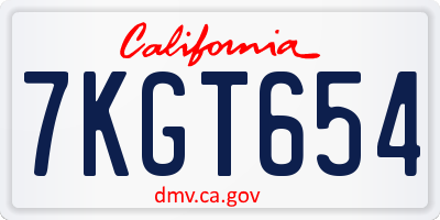 CA license plate 7KGT654