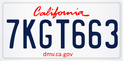 CA license plate 7KGT663