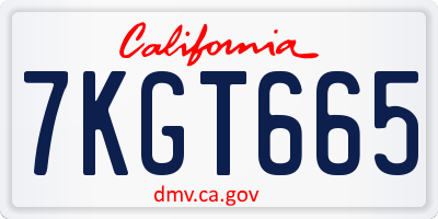 CA license plate 7KGT665