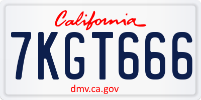 CA license plate 7KGT666