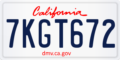 CA license plate 7KGT672