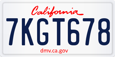 CA license plate 7KGT678