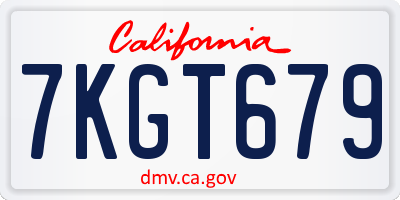 CA license plate 7KGT679