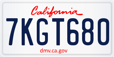 CA license plate 7KGT680