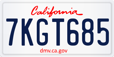 CA license plate 7KGT685