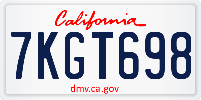 CA license plate 7KGT698