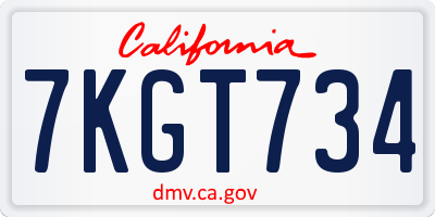 CA license plate 7KGT734