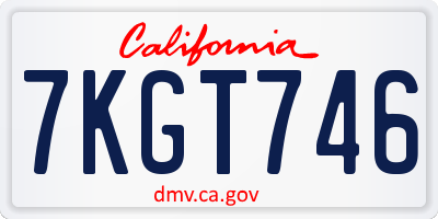 CA license plate 7KGT746