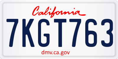 CA license plate 7KGT763