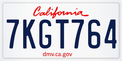 CA license plate 7KGT764
