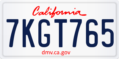 CA license plate 7KGT765