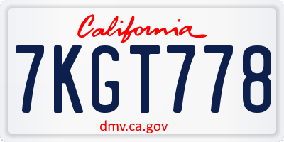 CA license plate 7KGT778
