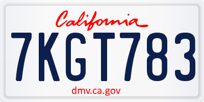 CA license plate 7KGT783