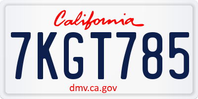 CA license plate 7KGT785