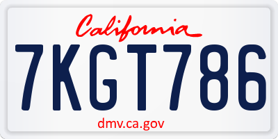 CA license plate 7KGT786