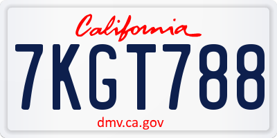 CA license plate 7KGT788