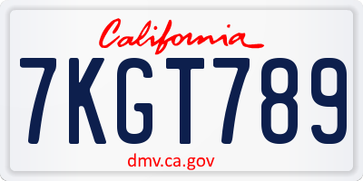 CA license plate 7KGT789