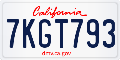 CA license plate 7KGT793