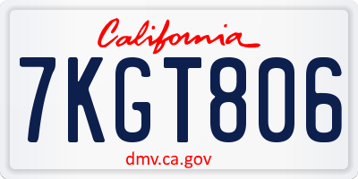 CA license plate 7KGT806