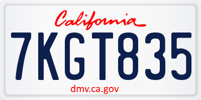 CA license plate 7KGT835