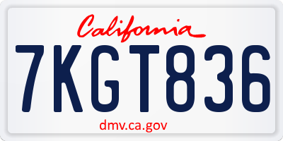 CA license plate 7KGT836