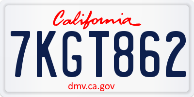 CA license plate 7KGT862