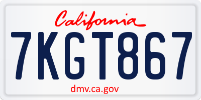 CA license plate 7KGT867