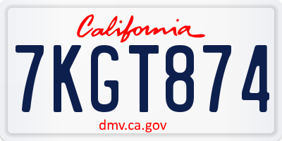 CA license plate 7KGT874