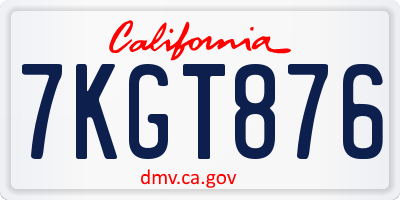 CA license plate 7KGT876