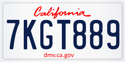 CA license plate 7KGT889