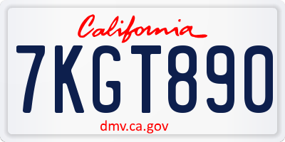 CA license plate 7KGT890