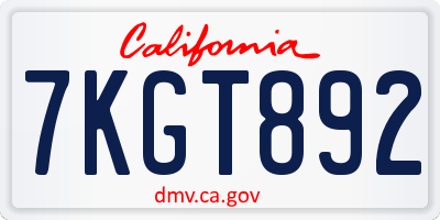 CA license plate 7KGT892