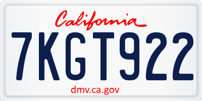 CA license plate 7KGT922