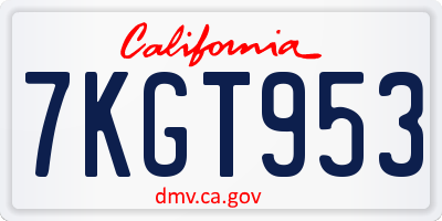 CA license plate 7KGT953
