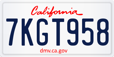 CA license plate 7KGT958