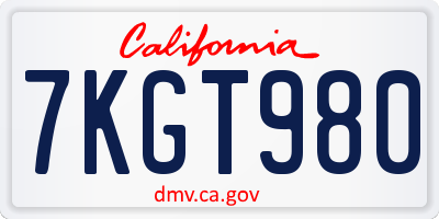 CA license plate 7KGT980