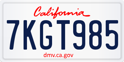 CA license plate 7KGT985