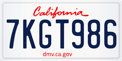 CA license plate 7KGT986