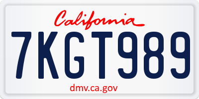 CA license plate 7KGT989