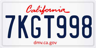 CA license plate 7KGT998