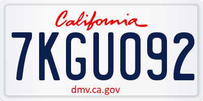 CA license plate 7KGU092