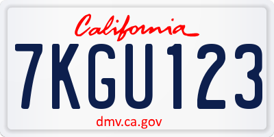 CA license plate 7KGU123