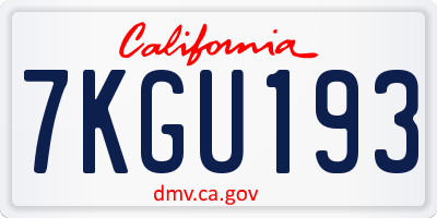 CA license plate 7KGU193