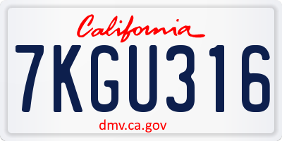 CA license plate 7KGU316
