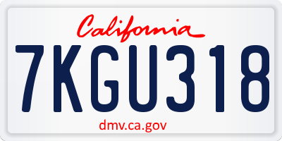 CA license plate 7KGU318