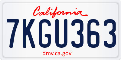CA license plate 7KGU363