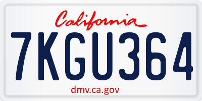 CA license plate 7KGU364