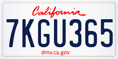 CA license plate 7KGU365
