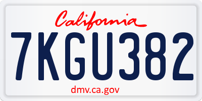 CA license plate 7KGU382