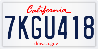 CA license plate 7KGU418